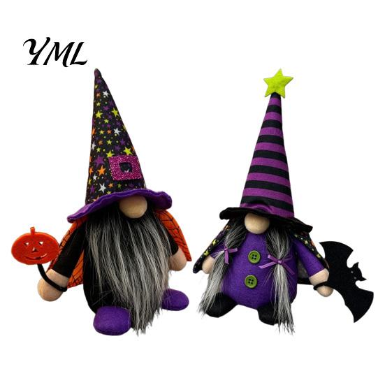 Cute Spooky Window Figurines Halloween Gnome Decoration, Witch Swedish Tomte Ornament, Plush Unique Present Ideas Scandinavian Elf Dwarf for