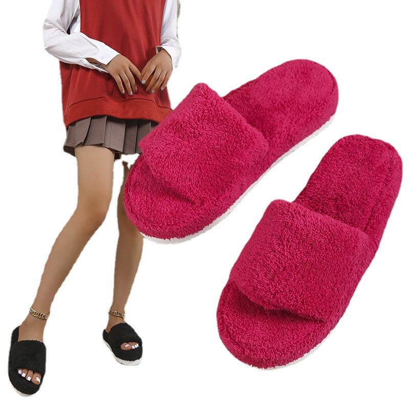 2025 Fall/Winter New Thick Sole Flat Wool Slippers Large Size Home Solid Color Fashion and Comfortable Wool Slippers in stock