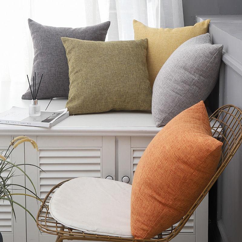 Vintage Minimalist Cotton Linen Cushion Cover Solid Color Chinese Style Boho Pillow for Sofa Office Bedroom Back Support
