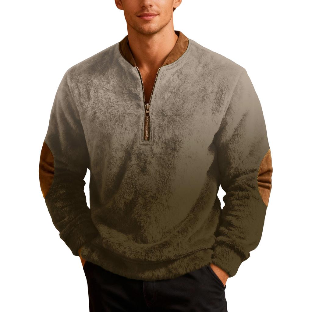 Sweat-shirt de sport décontracté pour homme à imprimé dégradé, rétro, à manches longues et demi-fermeture éclair