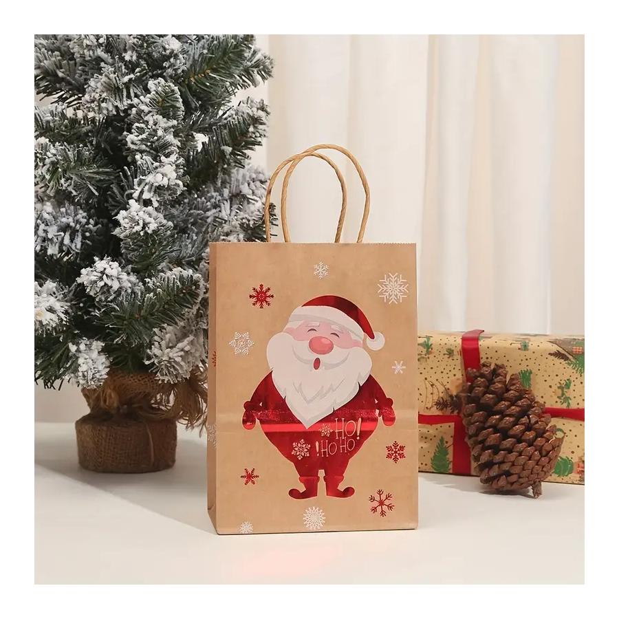 Torba tote z papieru kraftowego z motywem świątecznym 15×20,5×8cm torba na opakowanie prezentowe świąteczne torba na prezenty na przyjęcie bożonarodzeniowe