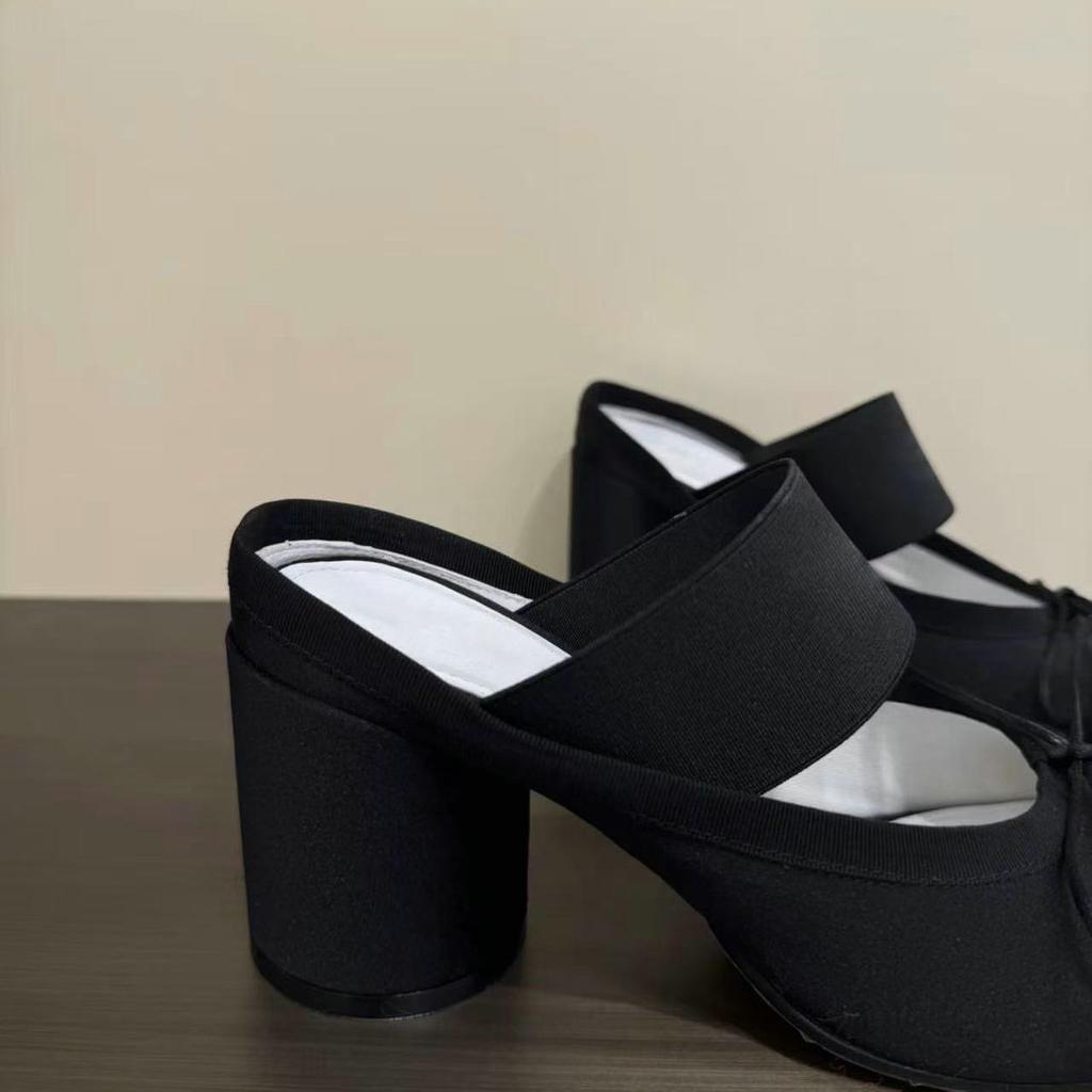 Fashion High-Heeled One-Shoulder Slippers For Women, 2025 Summer New Style Shallow-Moused  Thick-Heeled Slippers Ballet Mary Jane Shoes