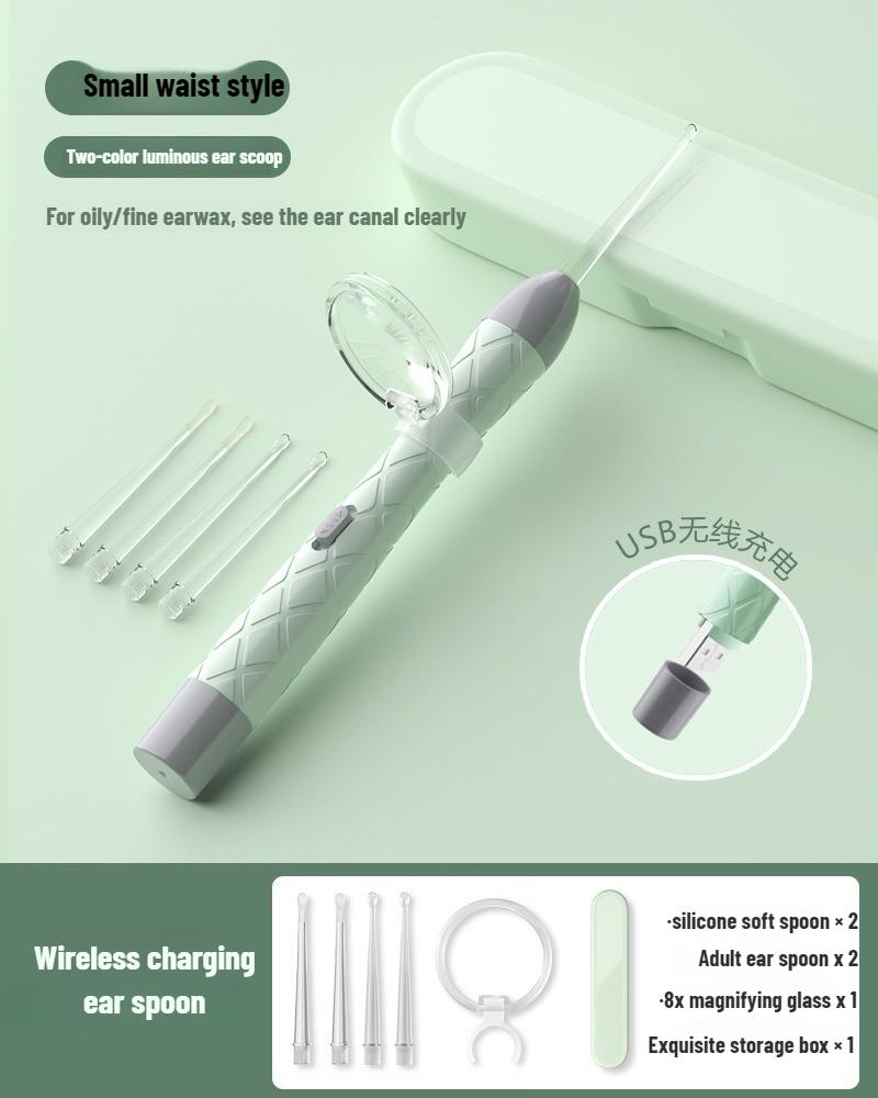 LED Ear Wax Removal Tool Kit USB Rechargeable Stainless Steel Soft Silicone Tips Portable Storage Box For Home Daily Cleaning