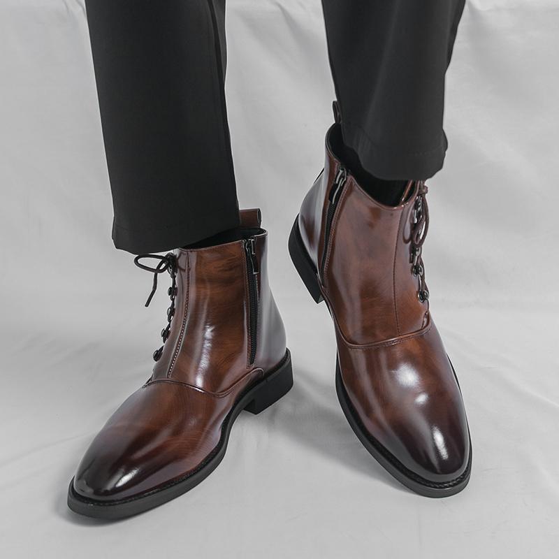 Men’s High Top Black Leather Boots Dress Formal Business Retro Brown Ankle Boots Tuxedo Purple Wedding Shoes Plus Size