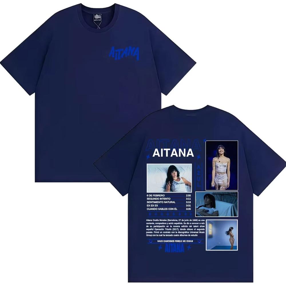 Singer Aitana Cuarto Azul Album Tour Cover T-shirts Men's Fashion Trend High Street T-shirts Women Summer O-Neck Cotton T Shirts