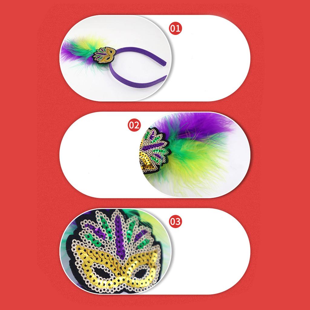 Mardi Gras Headband for Woman with Sequins Feather Delicate Headbands Anti Slip Headbands Sweet Girls Prom Supplies