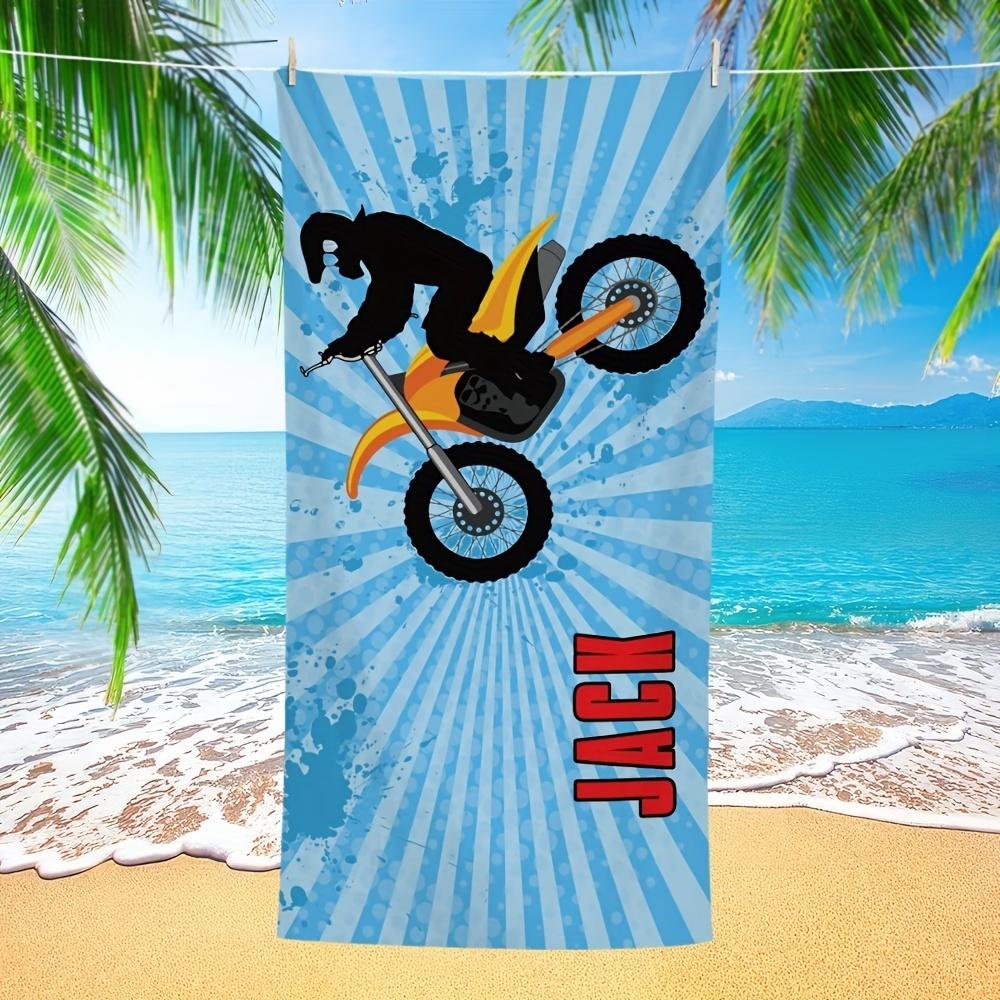 Custom 1Pc Personalized Name Beach Towel, Motorcycle Lover Printed Blanket, Soft & Comfortable, Suitable For Beaches 150x75CM