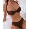 2025 Women's Solid Color Tie-up Bikini Split Swimsuit - European & American Style