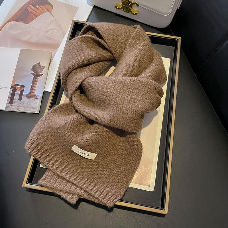 Knitted Scarf Women 100% Wool Winter Warm Scarves Bright Solid Color Design Thickened Shawl Soft Cashmere Pashmina Neck  NEW