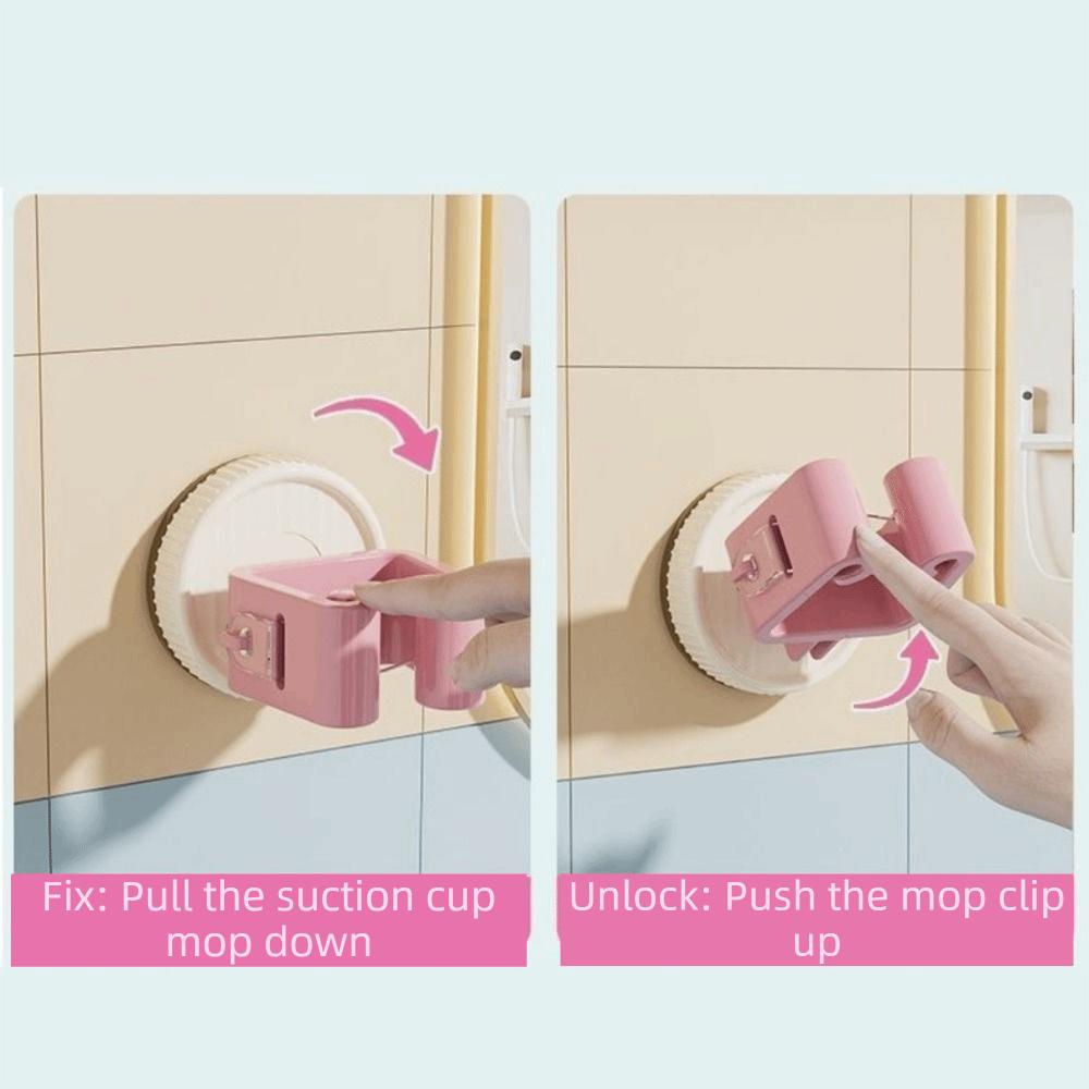 3PCS Multi-functional Plastic Suction Cup Mop Holder Wall Mounted Waterproof Mop Clip Space Saving Mop Storage Rack Bathroom