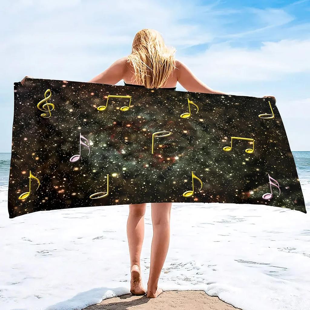 Music Notes Print Sand Free Beach Towel Absorbent Bath Towel Quick Dry Lightweight Large Towels for Swimming Bathroom Spa Pool