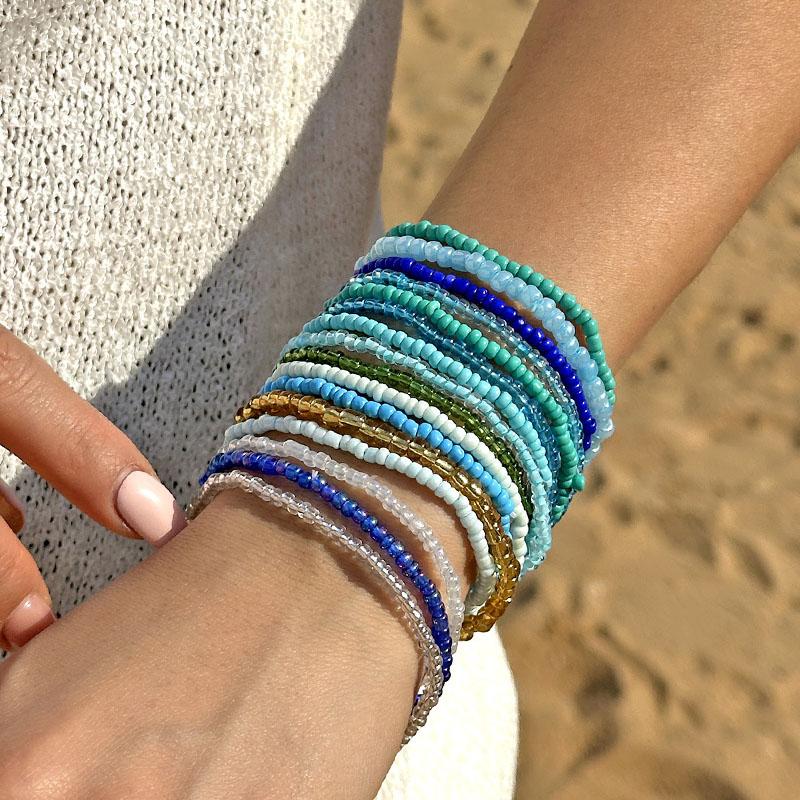 Beaded Bracelets Summer Beach Bohemia Hand Chains Handmade Colorful Seed Bead Stackable Bracelets Set for Women Elastic Stretch