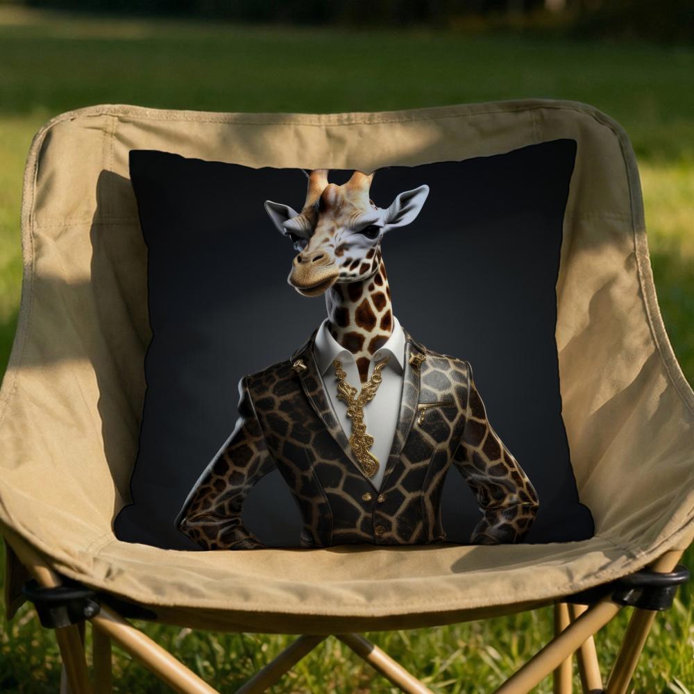 Retro Dressed Up Giraffe Cushion Cover Soft Reversible  Durable Pillow Cover  MultiScene Use for Home  Car Daily Comfort