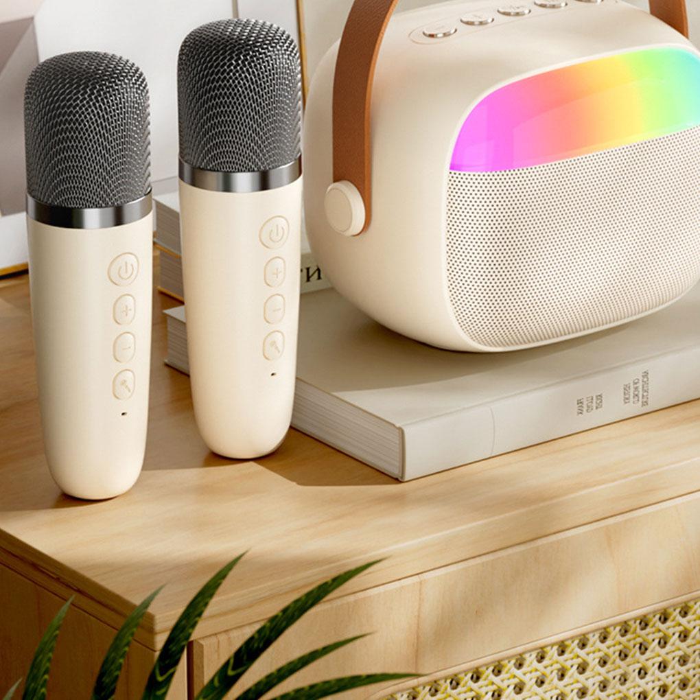 Mini Wireless Microphone and Speaker Set 2 Microphone Gifts for Birthday Party Desktop Outdoor Home LED KTV Set Karaoke Machine