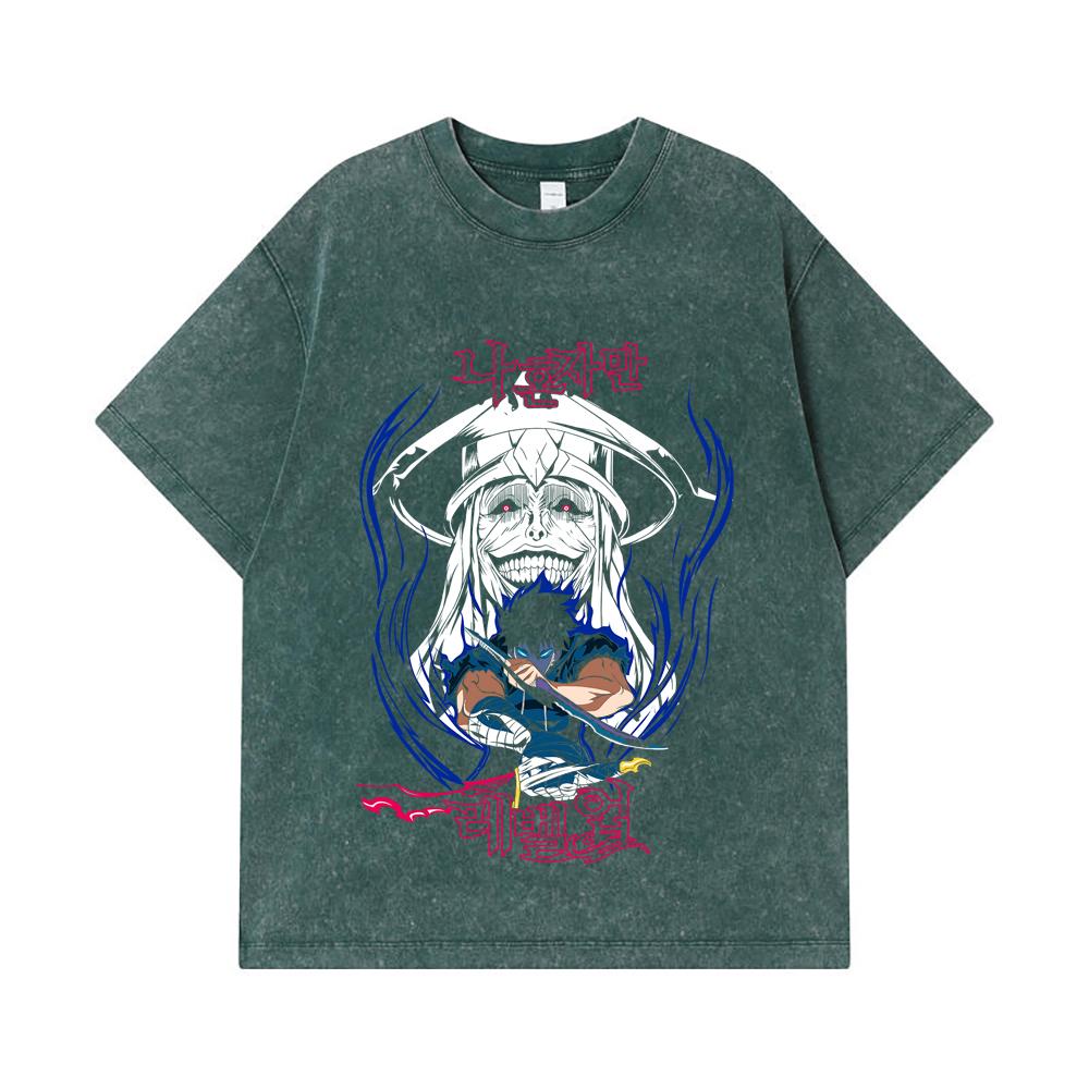 275 GSM Washed T-shirts 100% Cotton Solo Leveling V9 Print Unisex Heavy Cotton T Shirt