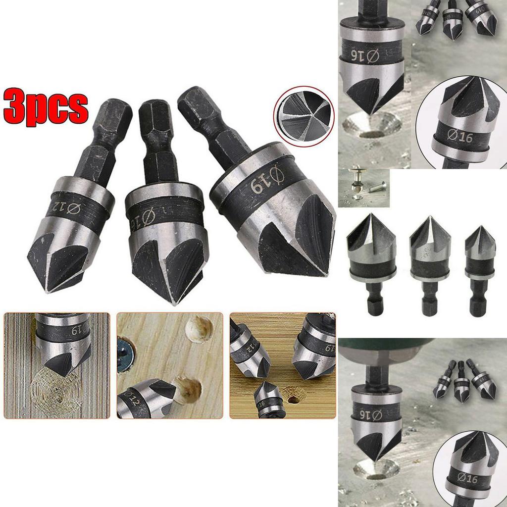 Durable 3pcs Hex Countersink Boring Bore Quick Change Drill Bit Tool Set Ideal For Wood And Metal Projects