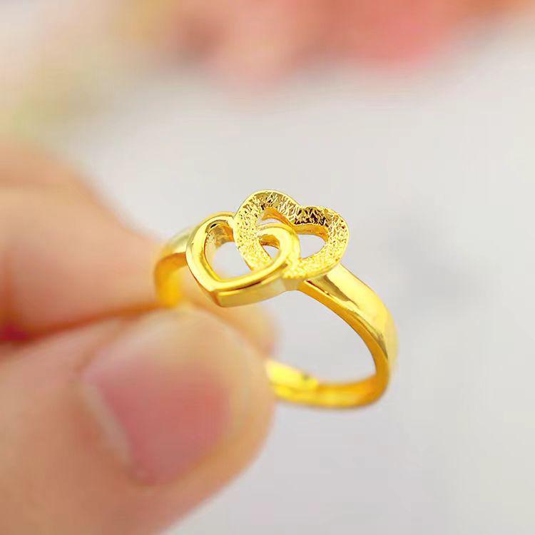 Trendy Double Heart Adjustable Anti-Sand Gold Ring for Women