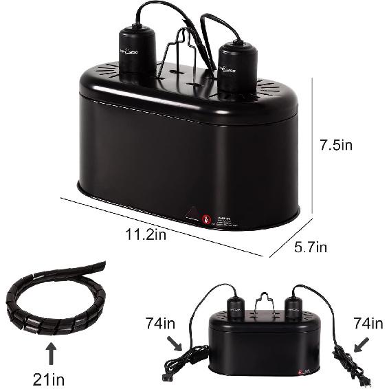 REPTI ZOO Reptile Dual Lamp Fixture Heat Lamp Bulb Combo Pack Includes 100W UVA Daylight Heating Lamp and 100W Infrared Heat Emitter Infrared Basking