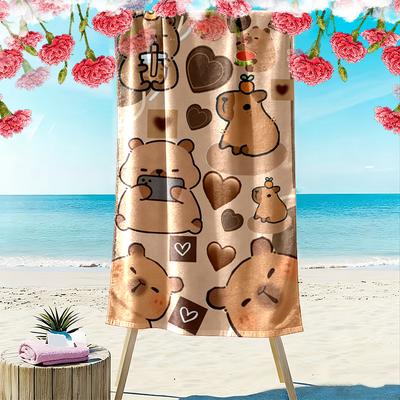 Adorable Capybara Illustrations Beach Towel Beach Outdoor Camping Swim Absorbent Bath Towel Seaside Printing Fashion Comfort Beach