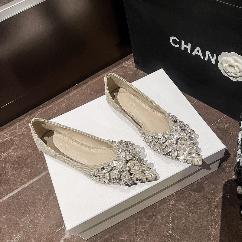 Fashion Flat Shoes for Women 2025 Spring Autumn Sequins Shallow Bling Pointed Toe Bow luxury Large Size Women's Shoes 41 42 43