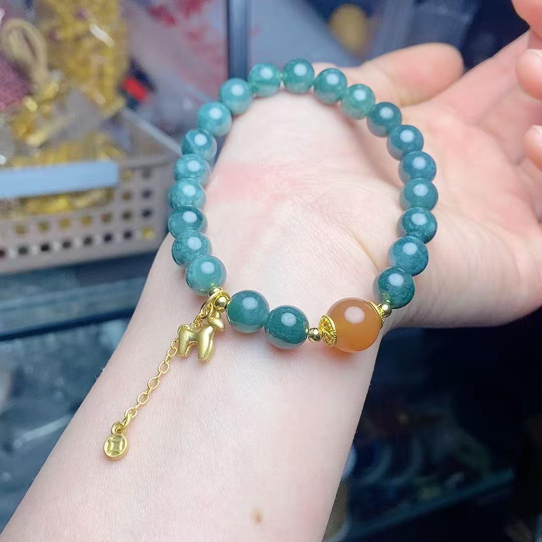Exquisite Blue Water Jade Bracelet with Horse Charms - Versatile, Fashionable Accessory for Women нефритовый