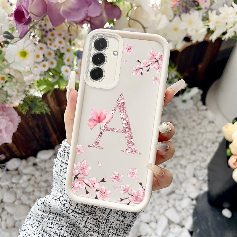 Pink Sakura Alphabet A Phone Case for Samsung Galaxy S26 S25 S24 S23 S22 S21 S20 FE/Ultra/Plus 5G Anti-Drop Back Cover