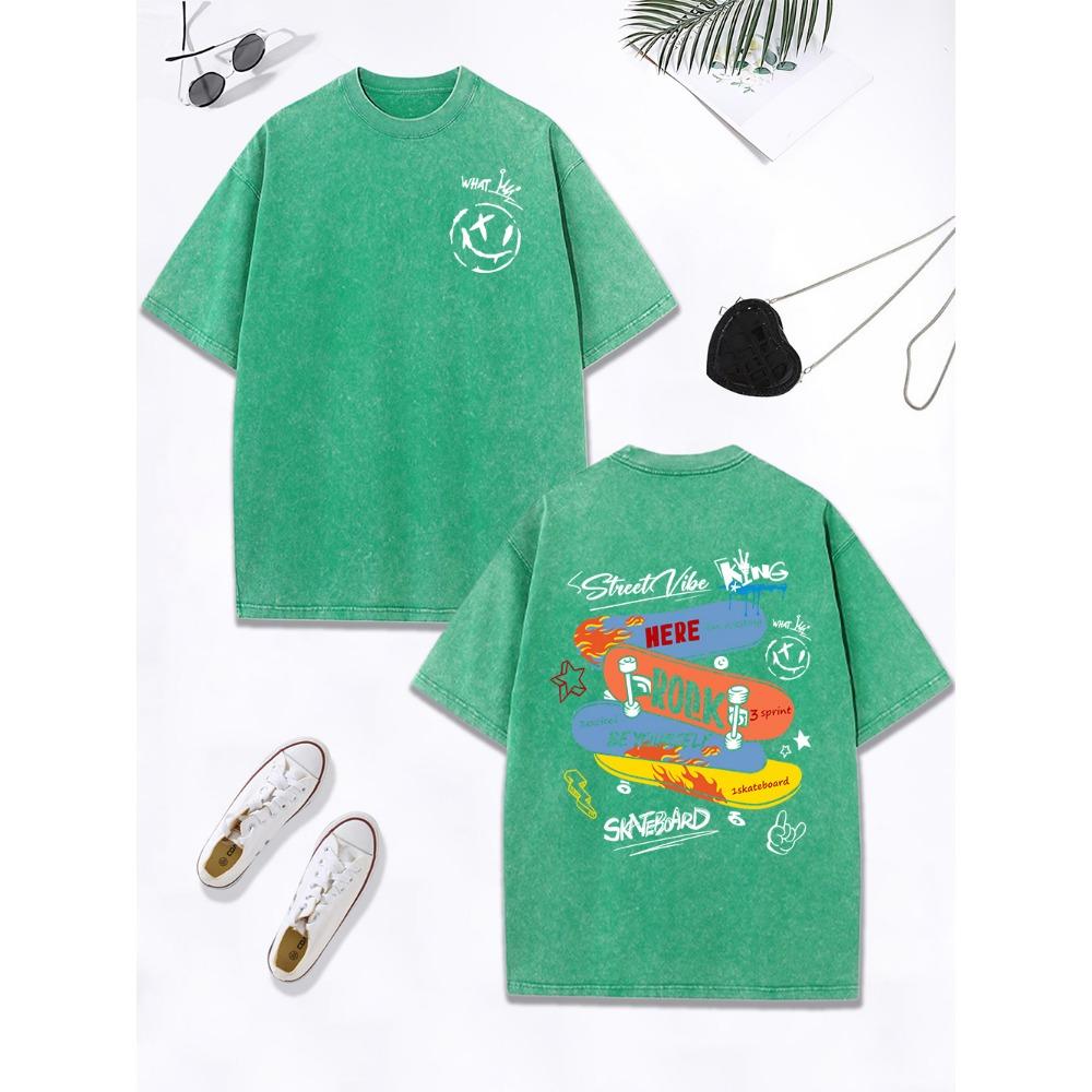 Skateboard Rock Be Youself Printing Washed T-Shirts Women Cotton Oversized T Shirt O-Neck Tops Casual Woman Clothes