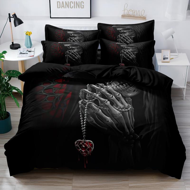 3-teiliges Schlichtes Modernes Totenkopf Tier Muster Digital Bedrucktes Daunenbettbezug-Set, Bettwäscheset(1 Daunenbettbezug+2 Kissenbezüge)