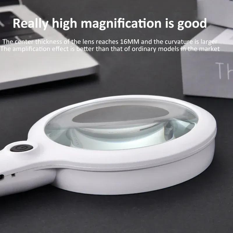 Handheld Magnifier 10/15/30X Rechargeable Illuminated Magnifying Glass with 3 Light Modes Portable Magnifier for Reading Repair