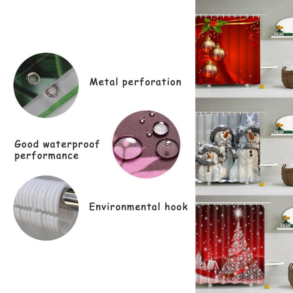 Stunning Christmas Home Shower Curtain In Waterproof Polyester With 12 Hooks For Festive Decor