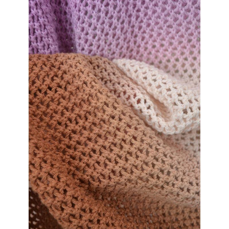 Foreign Trade Original Order Card Missing Pure Cotton Gradient Color Long Sleeves Cut Out Knitwear Loose Version Pullover Tops