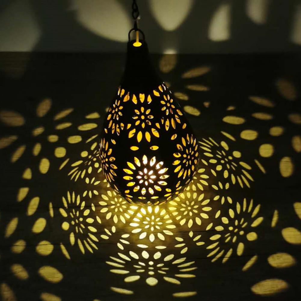 Solar Powered Outdoor Lantern Waterproof Light Hollowed-out Iron Art Solar Powered Decorative Projection Light Lamp for Yard