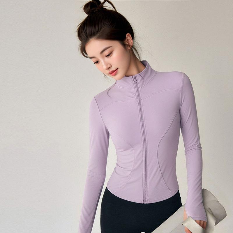 Sunscreen clothing, running sports jacket, women's Pilates yoga clothing, stand-up collar zipper, quick-drying and breathable, fitness training, outer