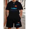 European Size Moin  Men'S Plus Size Casual Short Sleeve T-Shirt - Vibrant Orange with Anchor & "MOIN" Print, Loose Fit, Breathable Summer