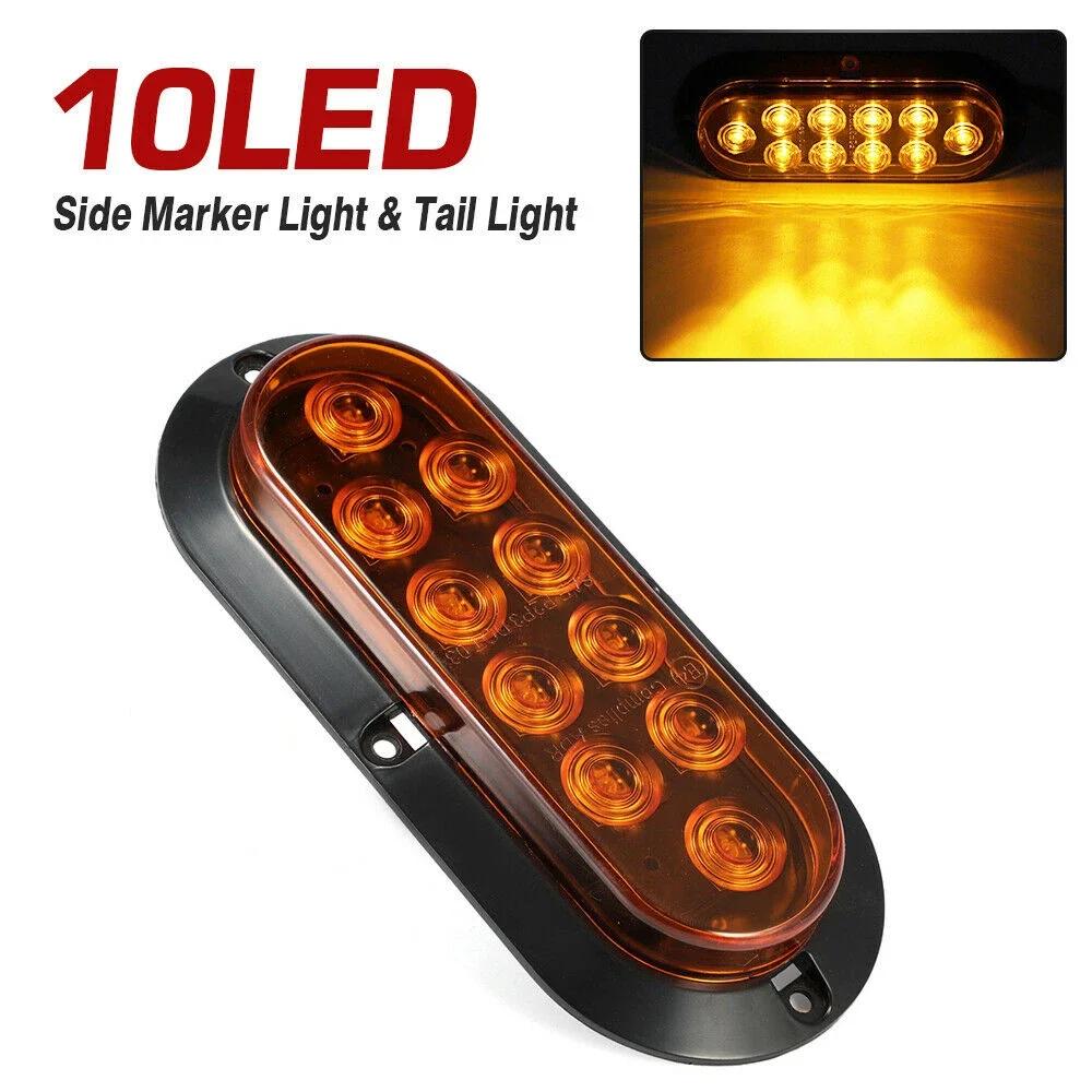 10 LED 6'' Oval Surface Mount Brake Stop Side Maker Stop Turn Signal Tail Light Trailer Truck Lamp 12V