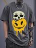 Unisex Crew Neck Skull Drip Smiley Face Print Short Sleeve Cotton Tee Casual Summer Streetwear Loose Basic Daily Outdoor Wear Top