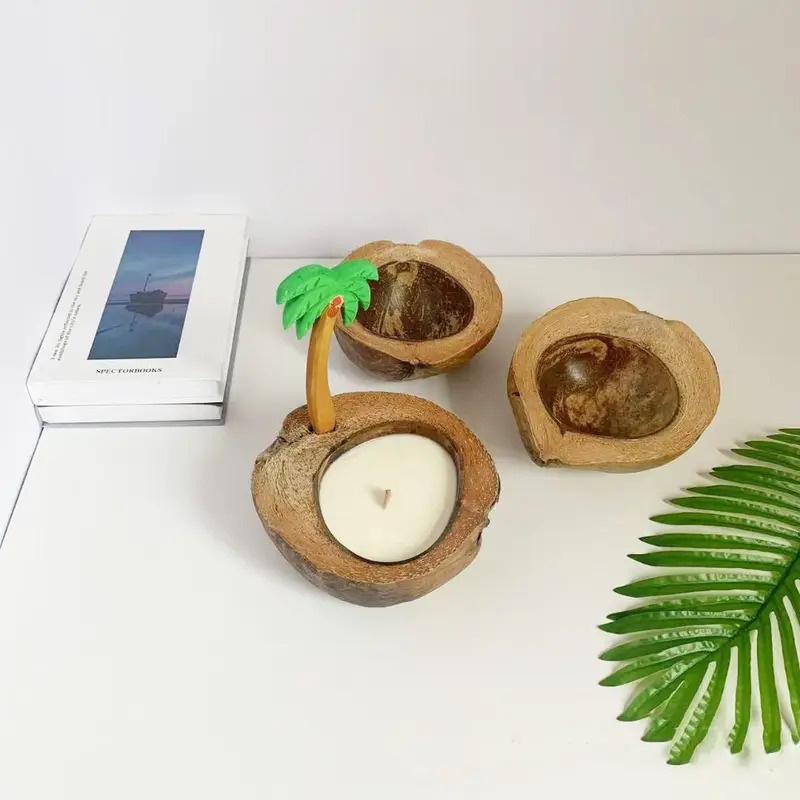 Elegant Decoration Natural Boat-shaped Coconut Shell Holder - Creative Wax Free Candlestick, Art Romantic Incense Holder & Gift