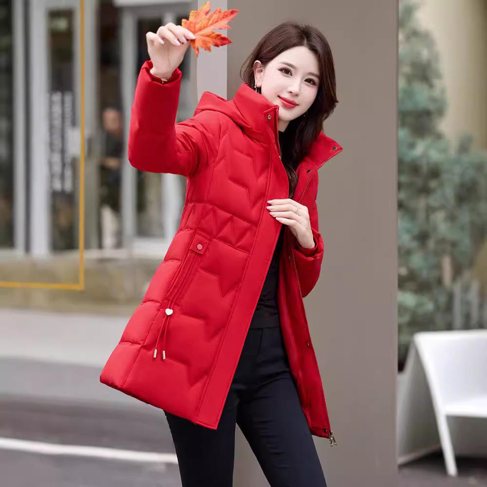 Women's Mid-Length Hooded Cotton Jacket, Slimming & Thickened, Korean Style, Winter 2026 Edition