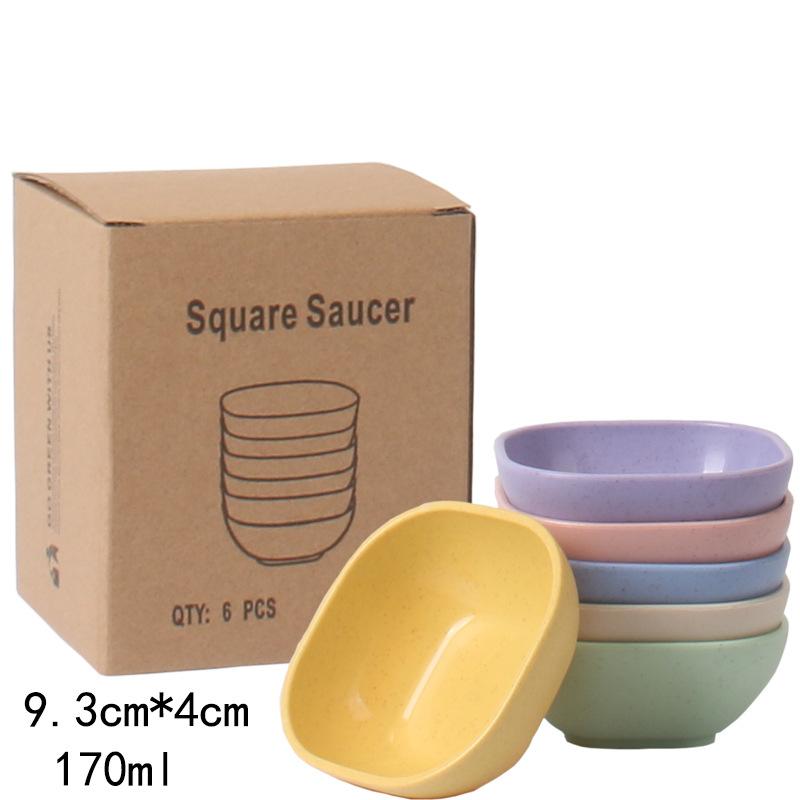 6pcs 4 Inch Square Sauce Dishes Wheat Straw Condiment Plates for Hot Pot BBQ Soy Sauce Vinegar Dipping 6pcs