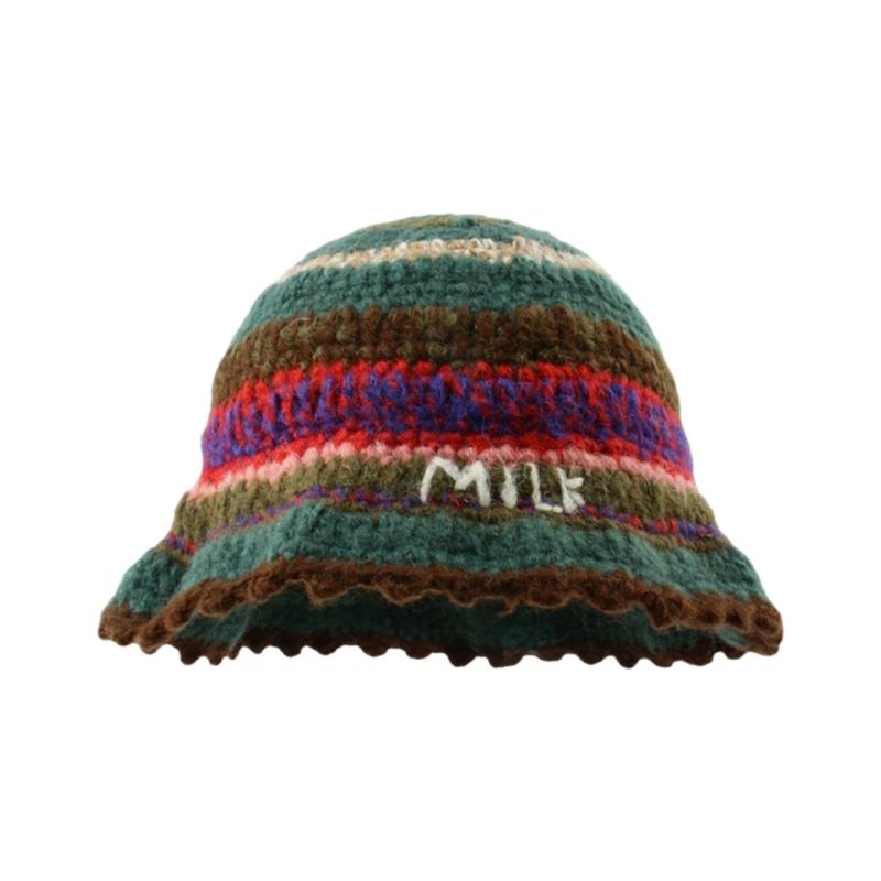 Rainbow Stripe Pattern Crochet Bucket Hat Ladies Commute Camping Fisherman Cap with Stripe Pattern for Girlfriend
