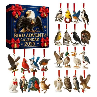 2025 Bird Advent Calendar 24 Days Realistic Acrylic Bird Ornaments Christmas Countdown