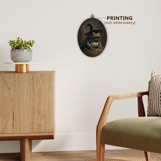 Gnmduw Moody Gothic Frog Oval Wall Art Framed, Goblincore Western Frog Canvas Prints Hanging Decor, Dark Moody Academia Halloween Wall Decor for