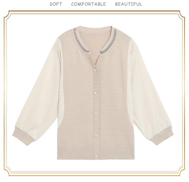Mother's Spring Style: Gauze Sleeve Knit Top with Hot Drill and Nine-Point Sleeves for Middle-Aged Women