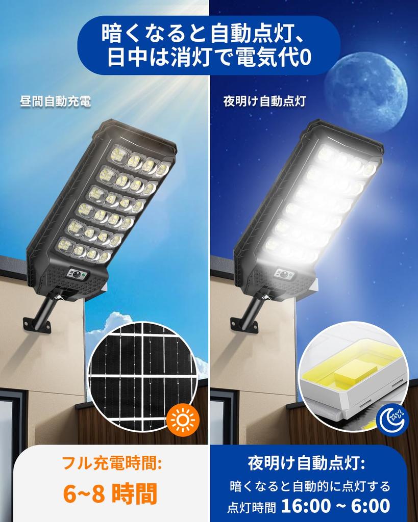 LEDowa lampa uliczna solarna, Wodoodporność IP67, Zewnętrzna lampa solarna z czujnikiem ruchu, 3 inteligentne tryby, Wysoka pojemność 3500 mAh, Ultra jasność, 240°