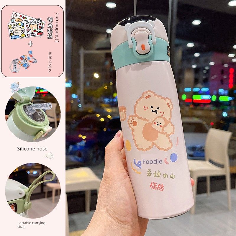 Large Capacity Thermos Cup Primary School Girls Water Cup with Straw Good-looking Maternity Cute Portable Children Cup