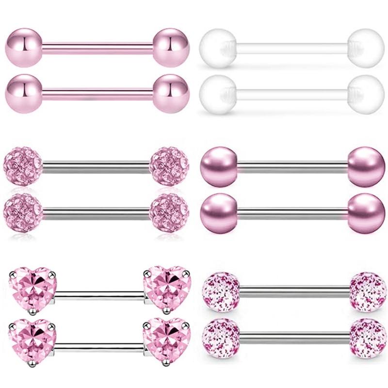 6 Par Kristall Bröstvårta Piercing Smyckeset För Kvinnor Hjärta Cz Bröstvårta Barbells Partihandel Glittrande Bröstvårta Ringar Paket Piercing Pezon Lote