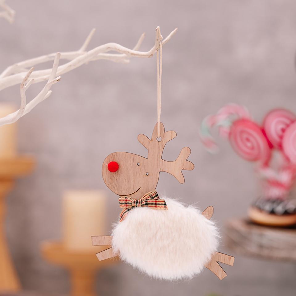 Christmas Elk Hanging Ornaments Wooden Reindeer Plush Pendants Christmas Tree Decor