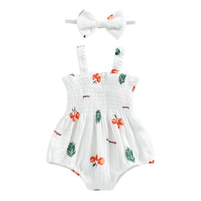 Sommar Spädbarn Baby Girl Outfits Ärmlös träd Print Body Pannband Fritidskläder