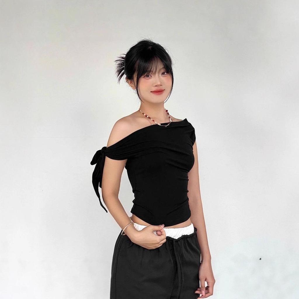 Women's Asymmetrical Off-the-Shoulder Solid Color Summer Top