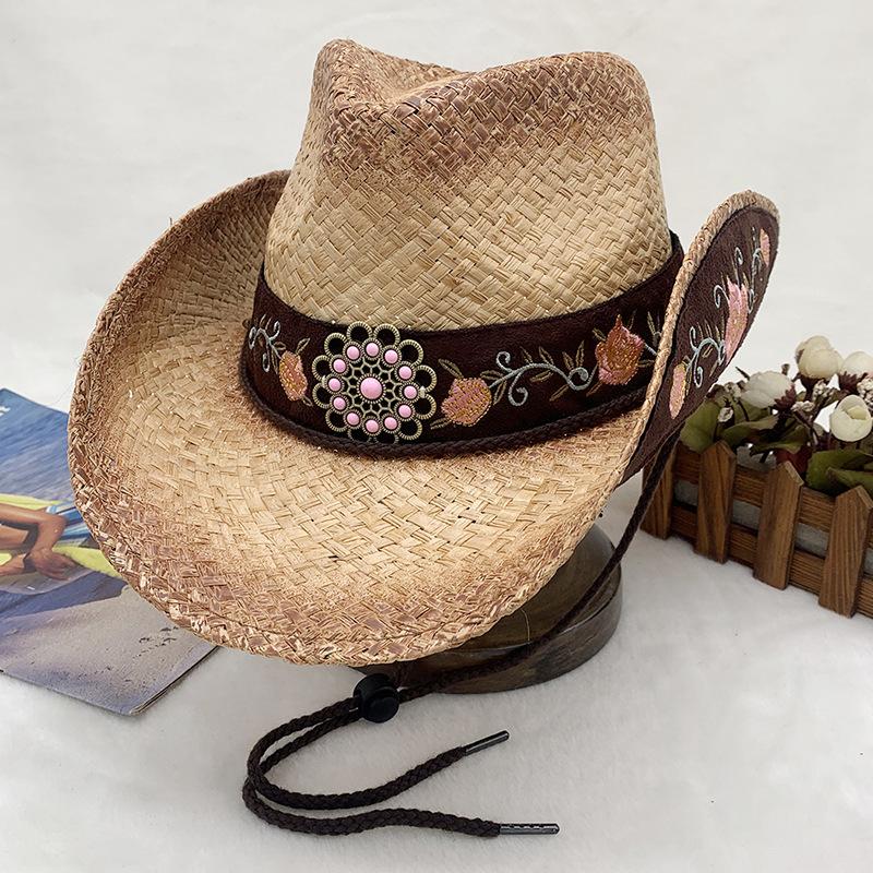 Lafite Hand-Woven Holiday Shade Cowboy Hat Crimped Embroidered Straw Hat